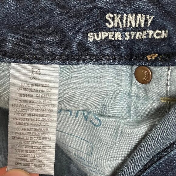 American Eagle Women’s Size 14 Long Super Stretch Skinny Blue Jeans Zip - Picture 6 of 12